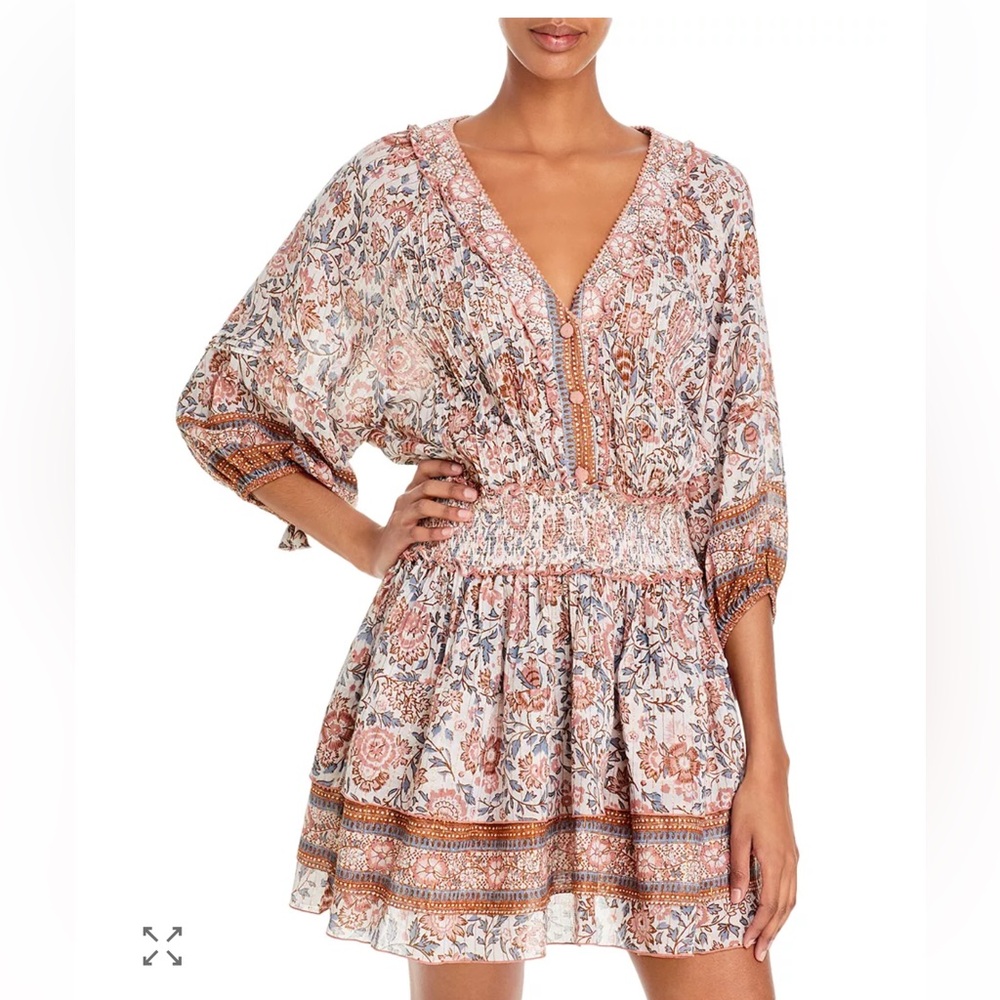Poupette St. Barth Floral Mini Dress in Cream, Rust & Blue